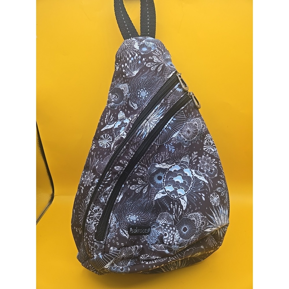 Sakroots Brown Floral Print Sling Satchel with White Accents